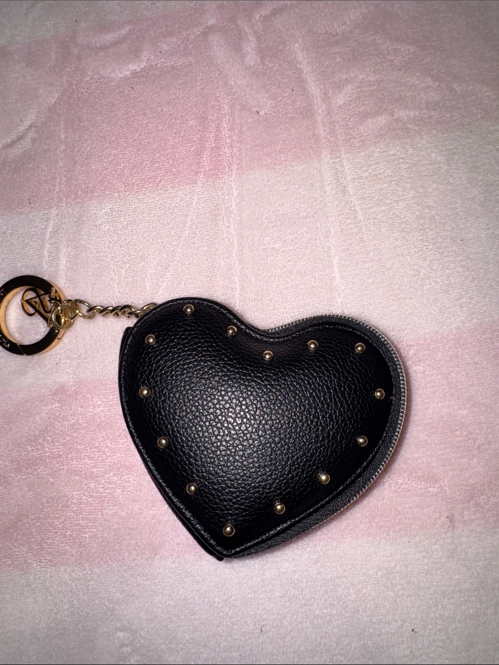 VS Heart-Shaped Black Studded Coin Purse Keychain